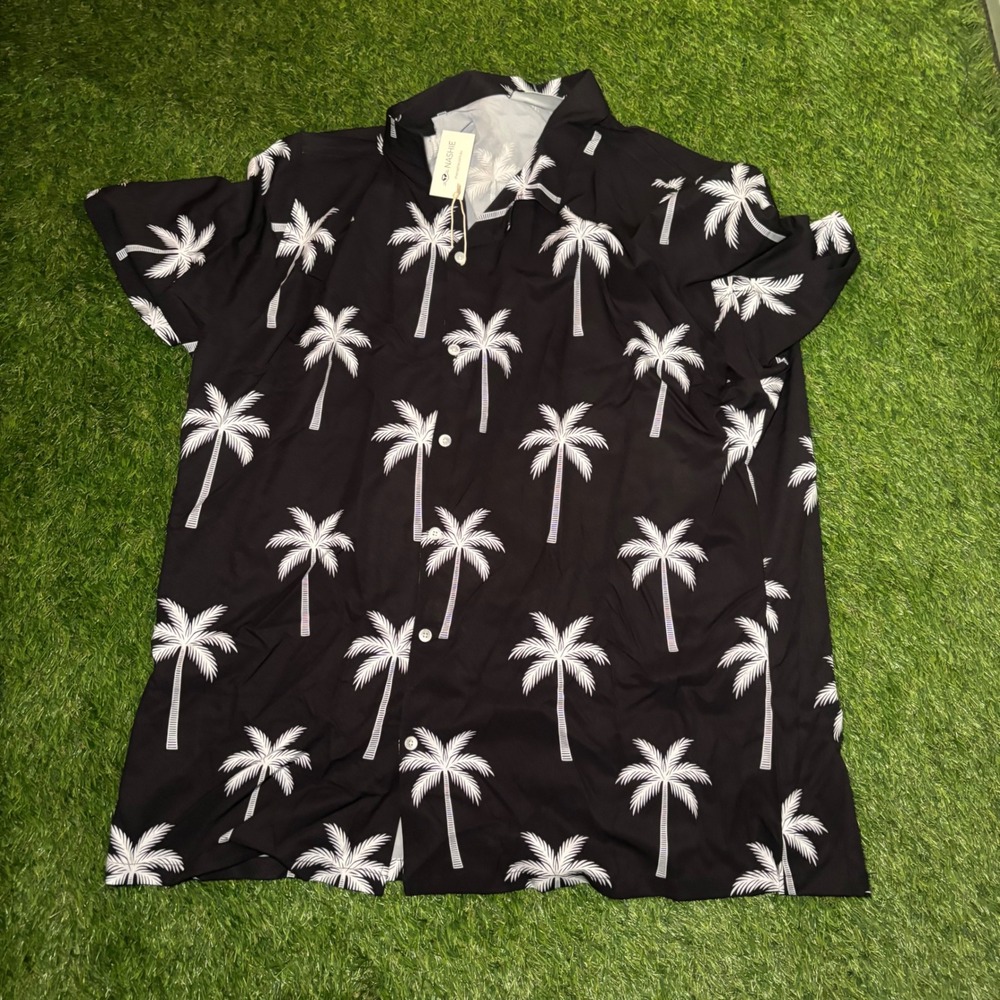 Nashie Mens XXXL Black White Palm Tree Short Sleeve Button Down Shirt NWT